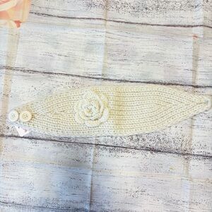 White Knit Headband with Flower Accent